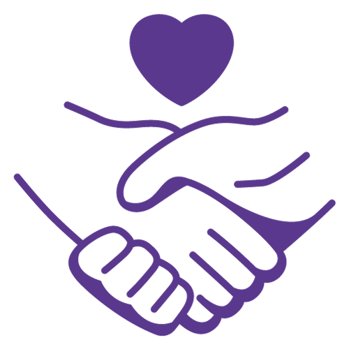 Heart above two shaking hands